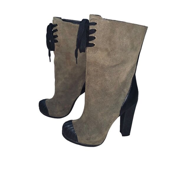 Kelsi Dagger Women's Size 7 Adelia Boots Olive Green Suede Mid Calf Lace up - Picture 3 of 6